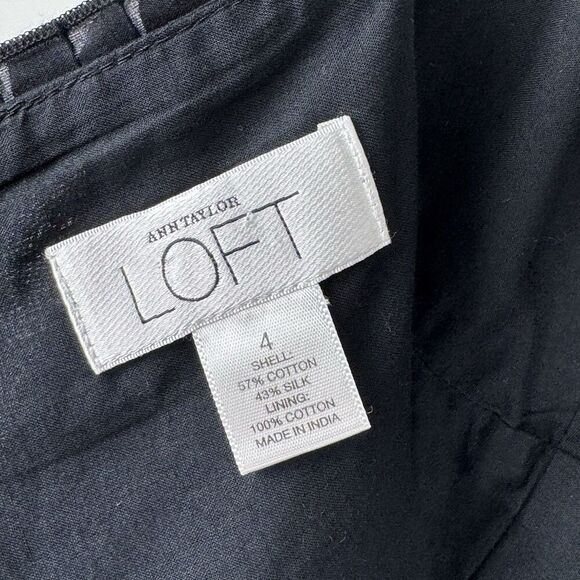 LOFT Women Tiered Midi Dress 4 Black Cotton Silk Pleated Fairy Goth Witch Boho - Picture 10 of 15